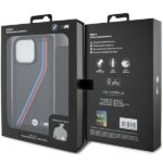 BMW BMHCP15X23PSVTK Black Hardcase M Edition Carbon Tricolor Lines & Strap Kryt iPhone 15 Pro Max