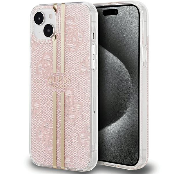 Guess GUHCP15MH4PSEGP Pink HardCase IML 4G Gold Stripe Kryt iPhone 15 Plus