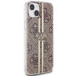 Guess GUHCP15MH4PSEGW Brown HardCase IML 4G Gold Stripe Kryt iPhone 15 Plus