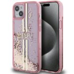 Guess GUHCP15MLFCSEGP Pink HardCase Liquid Glitter Gold Stripes Kryt iPhone 15 Plus