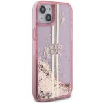 Guess GUHCP15MLFCSEGP Pink HardCase Liquid Glitter Gold Stripes Kryt iPhone 15 Plus