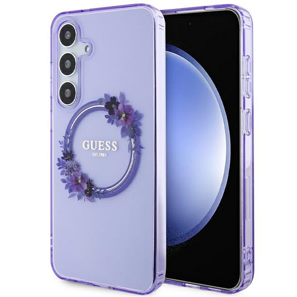 Guess GUHMS24MHFWFCU Purple Hardcase IML Flowers Wreath MagSafe Kryt Samsung Galaxy S24 Plus