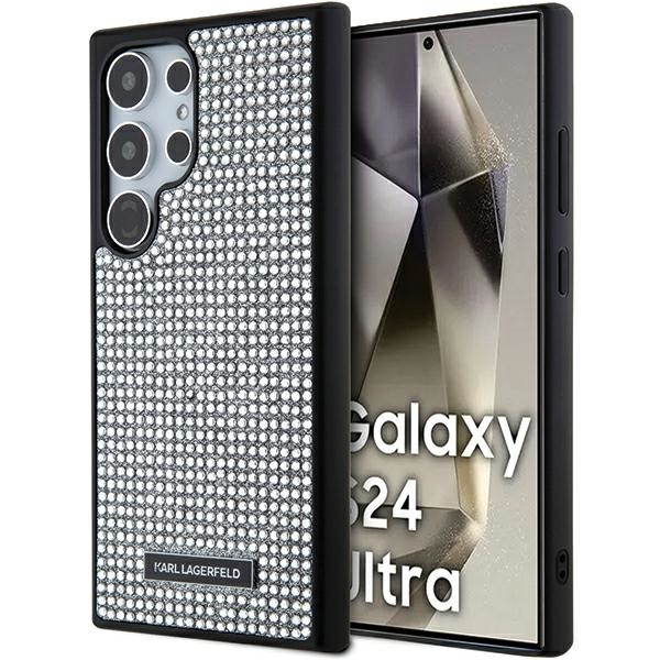 Karl Lagerfeld KLHCS24LHDSPRS Hardcase Silver Rhinestone Metal Logo Kryt Samsung Galaxy S24 Ultra