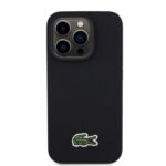 Lacoste Iconic Petit Pique Woven Logo Magsafe Black Kryt iPhone 15 Pro