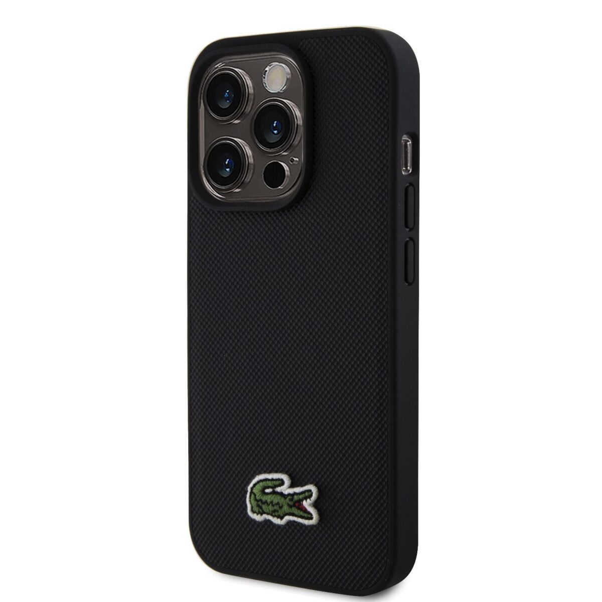 Lacoste Iconic Petit Pique Woven Logo Magsafe Black Kryt iPhone 15 Pro