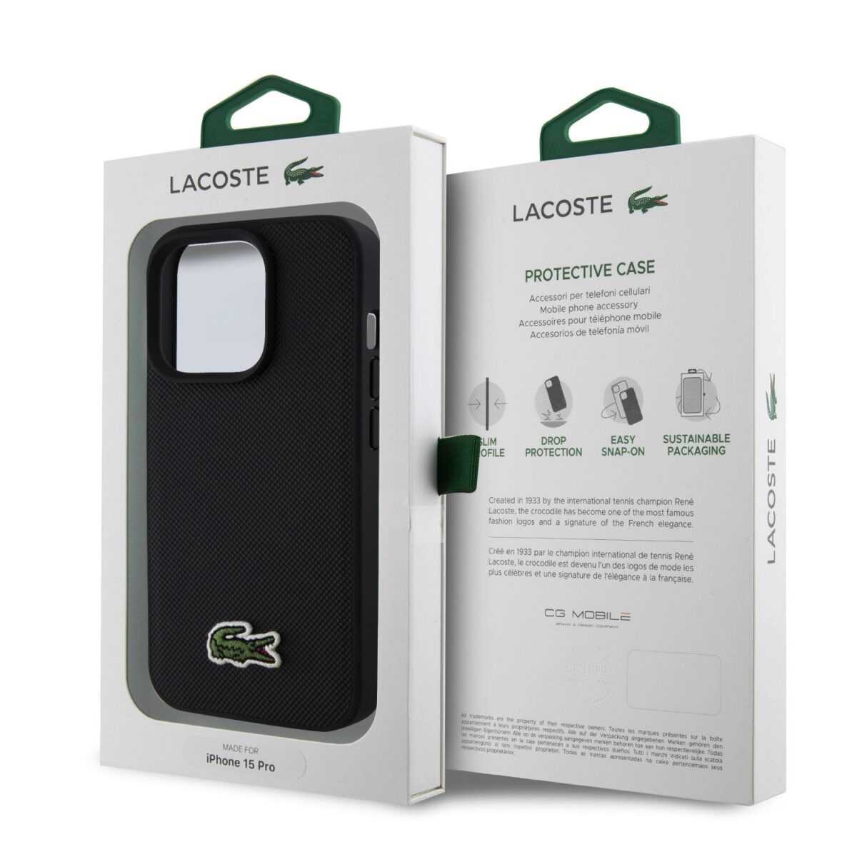 Lacoste Iconic Petit Pique Woven Logo Magsafe Black Kryt iPhone 15 Pro