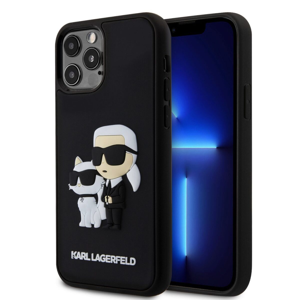 Karl Lagerfeld 3D Rubber Karl and Choupette Black Kryt iPhone 12/12 Pro