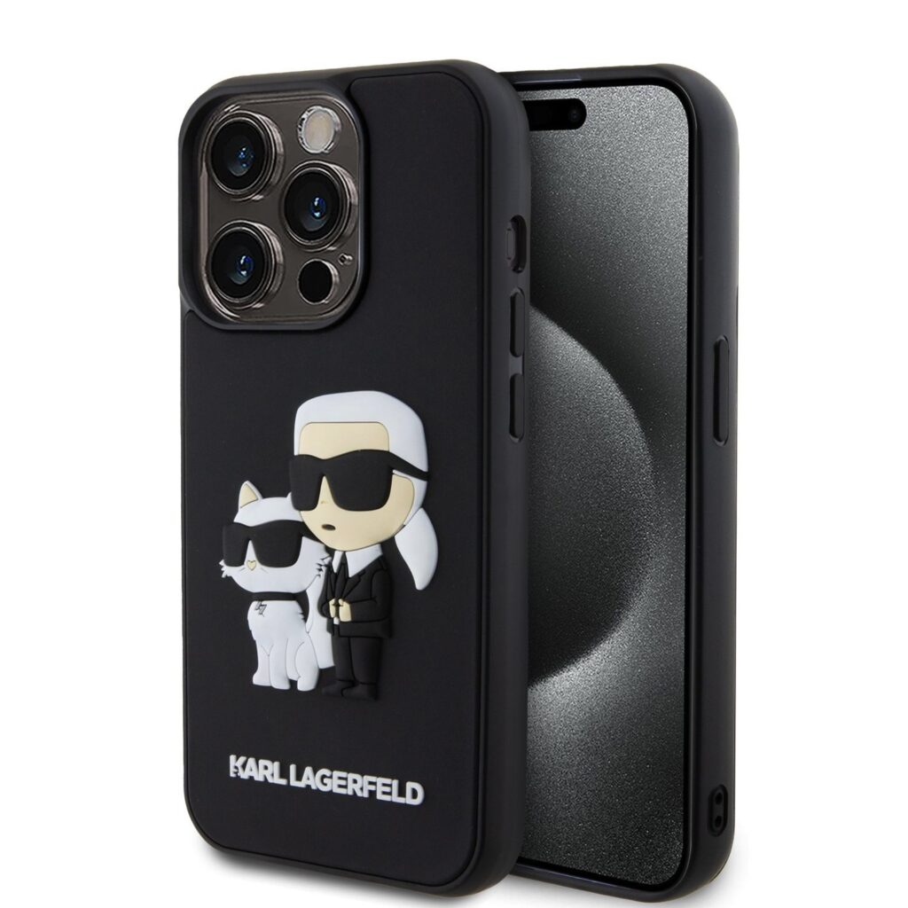 Karl Lagerfeld 3D Rubber Karl and Choupette Black Kryt iPhone 14 Pro