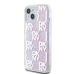 DKNY Liquid Glitter Checkered Pattern Pink Kryt iPhone 15