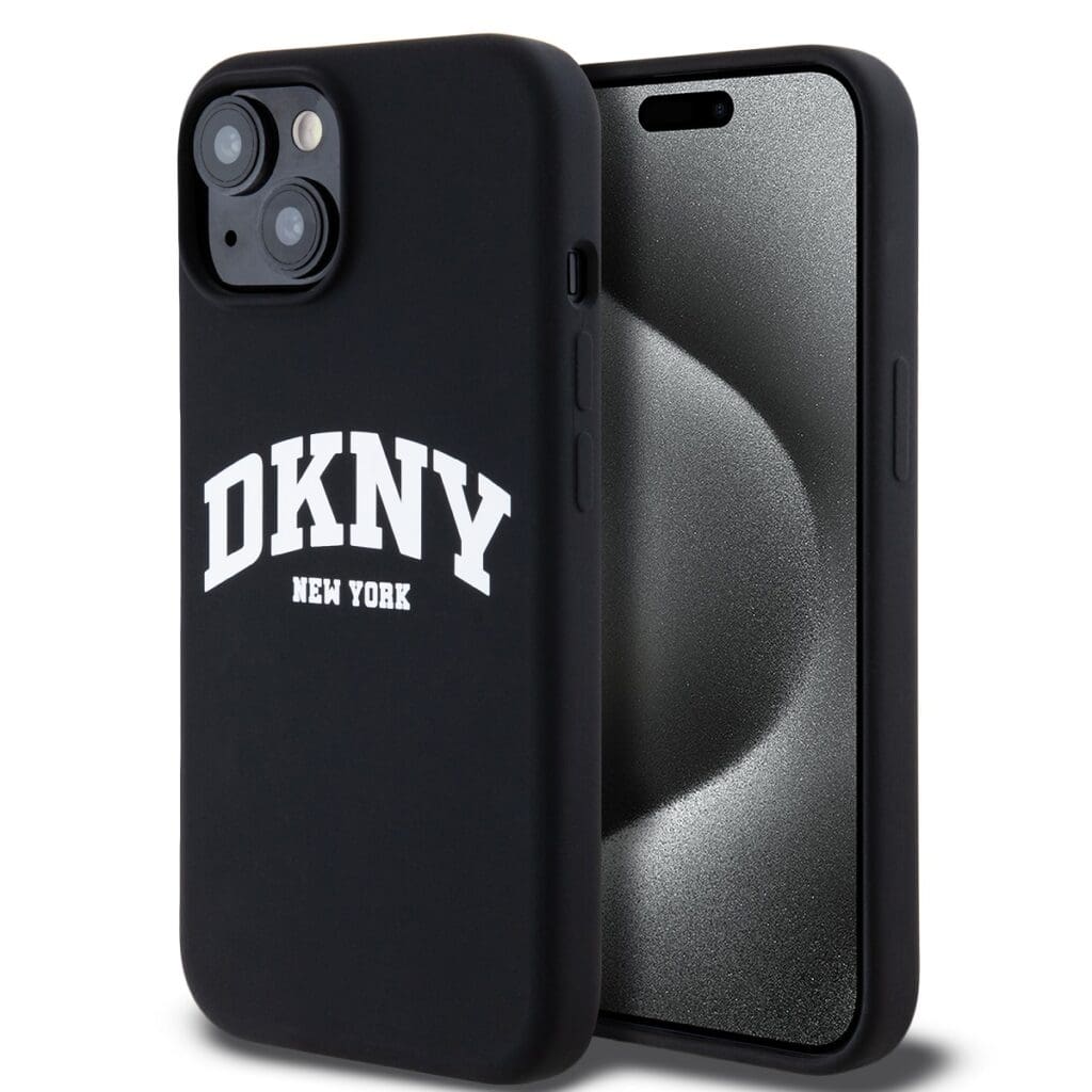 DKNY Liquid Silicone Arch Logo MagSafe Black Kryt iPhone 15