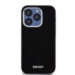 DKNY Liquid Silicone Silver Metal Logo MagSafe Black Kryt iPhone 15 Pro