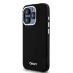 DKNY Liquid Silicone Silver Metal Logo MagSafe Black Kryt iPhone 15 Pro