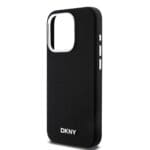 DKNY Liquid Silicone Silver Metal Logo MagSafe Black Kryt iPhone 15 Pro