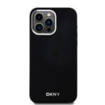 DKNY Liquid Silicone Silver Metal Logo MagSafe Black Kryt iPhone 15 Pro Max