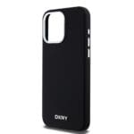 DKNY Liquid Silicone Silver Metal Logo MagSafe Black Kryt iPhone 15 Pro Max