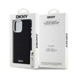 DKNY Liquid Silicone Silver Metal Logo MagSafe Black Kryt iPhone 15 Pro Max