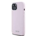 DKNY Liquid Silicone Silver Metal Logo MagSafe Pink Kryt iPhone 15