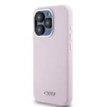 DKNY Liquid Silicone Silver Metal Logo MagSafe Pink Kryt iPhone 15 Pro