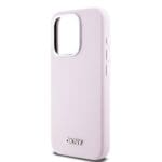 DKNY Liquid Silicone Silver Metal Logo MagSafe Pink Kryt iPhone 15 Pro