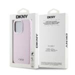 DKNY Liquid Silicone Silver Metal Logo MagSafe Pink Kryt iPhone 15 Pro