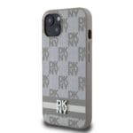 DKNY PU Leather Checkered Pattern and Stripe Beige Kryt iPhone 13