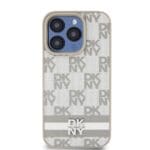 DKNY PU Leather Checkered Pattern and Stripe Beige Kryt iPhone 13 Pro