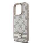 DKNY PU Leather Checkered Pattern and Stripe Beige Kryt iPhone 13 Pro