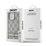 DKNY PU Leather Checkered Pattern and Stripe Beige Kryt iPhone 13 Pro