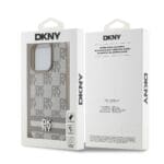 DKNY PU Leather Checkered Pattern and Stripe Beige Kryt iPhone 13 Pro Max