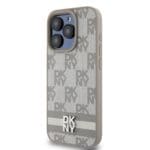 DKNY PU Leather Checkered Pattern and Stripe Beige Kryt iPhone 15 Pro Max