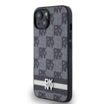 DKNY PU Leather Checkered Pattern and Stripe Black Kryt iPhone 14