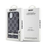 DKNY PU Leather Checkered Pattern and Stripe Black Kryt iPhone 14