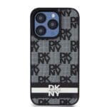 DKNY PU Leather Checkered Pattern and Stripe Black Kryt iPhone 14 Pro Max