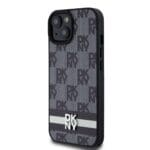 DKNY PU Leather Checkered Pattern and Stripe Black Kryt iPhone 15