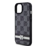 DKNY PU Leather Checkered Pattern and Stripe Black Kryt iPhone 15