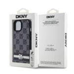 DKNY PU Leather Checkered Pattern and Stripe Black Kryt iPhone 15