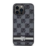 DKNY PU Leather Checkered Pattern and Stripe Black Kryt iPhone 15 Pro Max