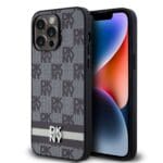 DKNY PU Leather Checkered Pattern and Stripe Black Kryt iPhone 15 Pro Max
