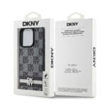 DKNY PU Leather Checkered Pattern and Stripe Black Kryt iPhone 15 Pro Max