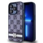 DKNY PU Leather Checkered Pattern and Stripe Blue Kryt iPhone 15 Pro