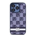 DKNY PU Leather Checkered Pattern and Stripe Blue Kryt iPhone 15 Pro Max