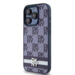 DKNY PU Leather Checkered Pattern and Stripe Blue Kryt iPhone 15 Pro Max