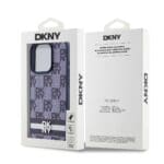 DKNY PU Leather Checkered Pattern and Stripe Blue Kryt iPhone 15 Pro Max