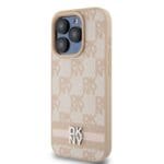 DKNY PU Leather Checkered Pattern and Stripe Pink Kryt iPhone 13 Pro