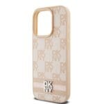 DKNY PU Leather Checkered Pattern and Stripe Pink Kryt iPhone 13 Pro