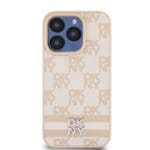 DKNY PU Leather Checkered Pattern and Stripe Pink Kryt iPhone 13 Pro Max