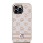 DKNY PU Leather Checkered Pattern and Stripe Pink Kryt iPhone 15 Pro Max