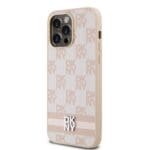 DKNY PU Leather Checkered Pattern and Stripe Pink Kryt iPhone 15 Pro Max