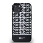 DKNY PU Leather Repeat Pattern Bottom Stripe MagSafe Black Kryt iPhone 14