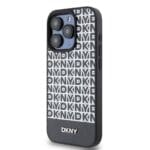 DKNY PU Leather Repeat Pattern Bottom Stripe MagSafe Black Kryt iPhone 14 Pro